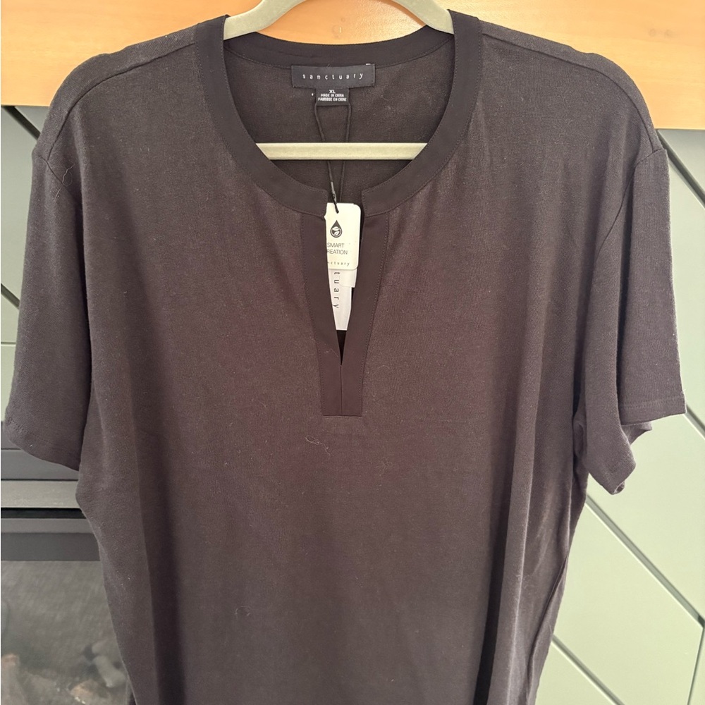 Sanctuary Black Linen and Cotton Short Sleeve V-neck